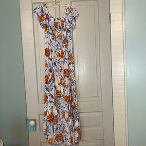 Blue and orange causal flower dress